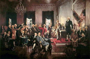 Founding fathers of the United States of America. Painting by Howard Chandler Christy (1873-1952).