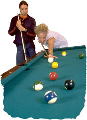 Couple playing pool. Photo copyrighted.