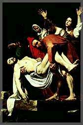 Impression de l'artiste Caravaggio du moment où le corps de Christ était enlevé de la croix