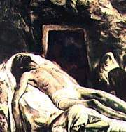 Une impression d'artiste du corps de Jésus sur le point d'être préparé pour l'enterrement au tombeau.