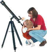 Mom and daughter looking through telescope