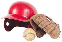 Baseball helmet, baseball glove and ball. Photo copyrighted.