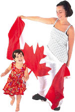 Canadian mother with child and flag.