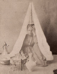 Druse woman with tantour headdress, 1870s.
