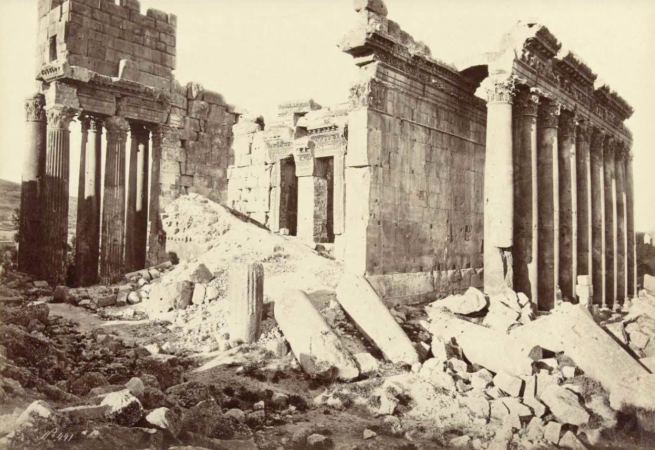 Temple of Jupiter in Baalbec in Syria as seen in 1800s. Photographer: Anonymous.