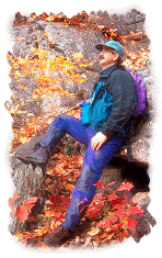 Man hiking in the wilderness. Illustration copyrighted.