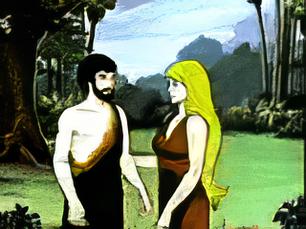 Adam and Eve, clothed. Illustration copyrighted, Films for Christ.