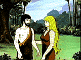 Adam and Eve, clothed. Illustration copyrighted, Films for Christ.