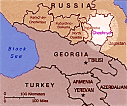 Map of showing location of Chechnya.
