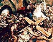 Gesù cade sotto il peso della croce mentre va al Calvario